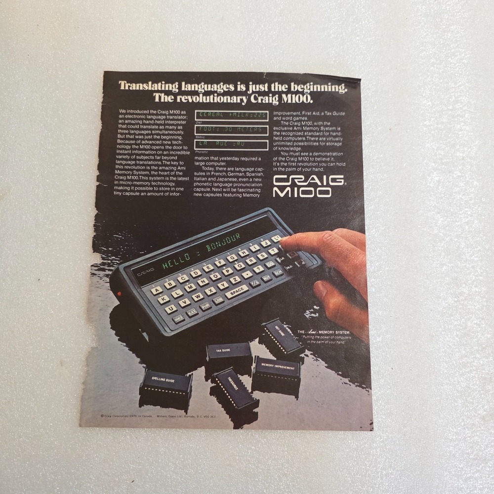 Vintage Print Ad Craig M100 electronic language translator color 8x10.5 1981